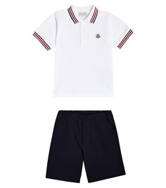 Хлопковая рубашка поло с шортами Moncler Enfant, белый