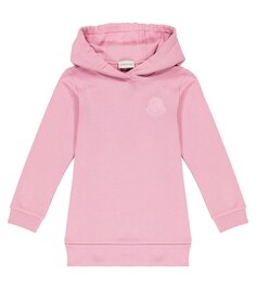 Платье-свитер из хлопкового флиса Moncler Enfant, розовый