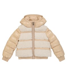 Пуховик Gentiane с отделкой из искусственного меха Moncler Enfant, бежевый