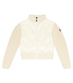 Хлопковый кардиган со вставками вниз Moncler Enfant, белый