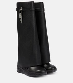 Кожаные сапоги до колена с замком Shark Givenchy, черный