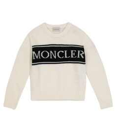 Шерстяной вязаный свитер интарсия с логотипом Moncler Enfant, черный