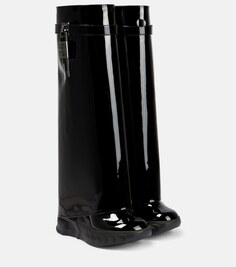 Высокие сапоги до колена из лакированной кожи Shark Lock Biker Givenchy, черный