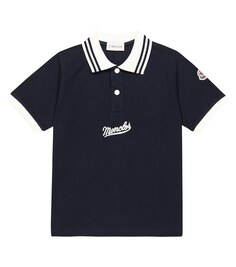 Рубашка поло из хлопка с логотипом Moncler Enfant, синий