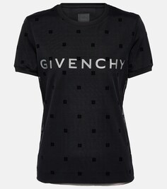 Футболка из хлопкового джерси и тюля с логотипом GIVENCHY, черный