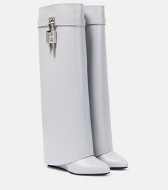 Кожаные сапоги до колена Shark Lock Givenchy, серый