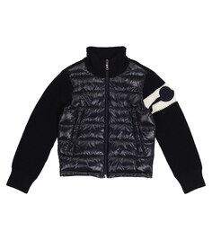 Стеганый кардиган из смеси пуха и шерсти Moncler Enfant, синий