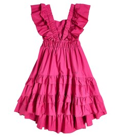 Платье из хлопкового поплина с оборками Monnalisa, розовый