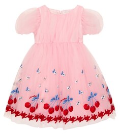 Платье из тюля с вышивкой Monnalisa, розовый