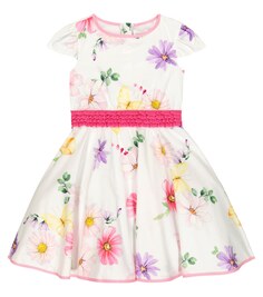 Платье из хлопкового поплина с цветочным принтом Monnalisa, разноцветный