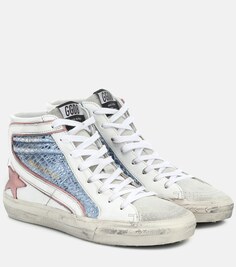 Кроссовки Slide из металлизированной кожи Golden Goose, белый