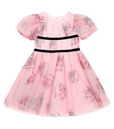 Платье из тюля с цветочным принтом Monnalisa, розовый