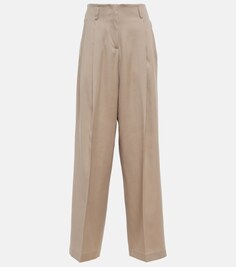 Широкие брюки из шерстяного габардина с высокой посадкой GOLDEN GOOSE, серый