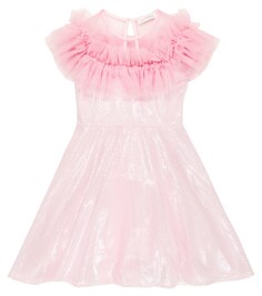 Платье с пайетками и оборками Monnalisa, розовый