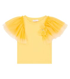 Хлопковая футболка из тюля Monnalisa, желтый