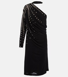 Платье миди из джерси, украшенное кристаллами GUCCI, черный
