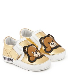 Кроссовки Baby с эффектом металлик и логотипом Moschino, золотой