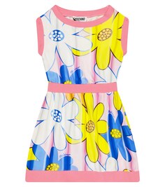 Платье из атласа и хлопка с цветочным принтом Moschino, разноцветный