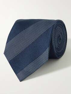 Шелковый жаккардовый галстук в полоску шириной 8,5 см TOM FORD, синий