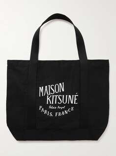 Сумка-тоут Palais Royal с логотипом из хлопка и парусины MAISON KITSUNÉ, черный