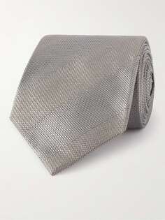 Шелковый жаккардовый галстук в полоску шириной 8,5 см TOM FORD, серебро