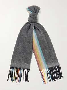 Кашемировый шарф в полоску с бахромой PAUL SMITH, серый