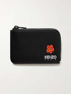 Кожаный картхолдер на молнии с тиснением логотипа KENZO, черный