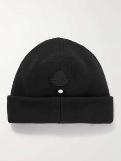 1017 ALYX 9SM Шерстяная шапка в рубчик с логотипом и аппликацией MONCLER GENIUS, черный