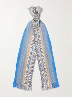 Вязаный крючком шарф в полоску с бахромой MISSONI, синий