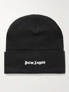 Шапка-бини из смесовой шерсти с логотипом PALM ANGELS, черный