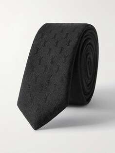 Шелковый галстук с жаккардовым логотипом шириной 4 см SAINT LAURENT, черный