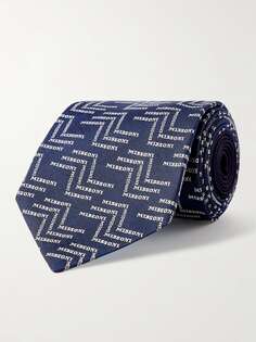 Шелковый жаккардовый галстук с логотипом шириной 8,5 см MISSONI, нави