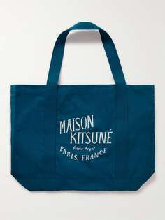 Сумка-тоут Palais Royal с логотипом из хлопка и парусины MAISON KITSUNÉ, нави