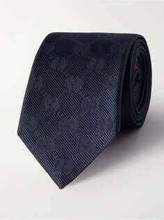 Шелковый галстук с жаккардовым логотипом шириной 7 см GUCCI, синий