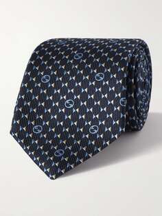 Шелковый жаккардовый галстук шириной 7 см GUCCI, нави