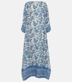 Платье макси из шелка с принтом LORO PIANA, синий