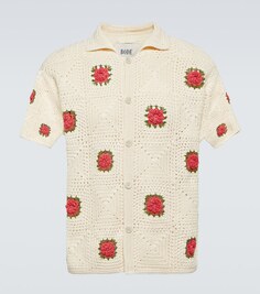 Хлопковая рубашка с цветочным принтом крючком Bode, белый