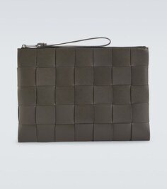 Кожаный клатч Intreccio Bottega Veneta, серый