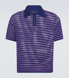 Полосатая рубашка-поло крючком из хлопка Bode, фиолетовый