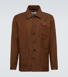 Пиджак-рубашка из шерсти с брошью Bode, коричневый