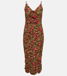 Платье миди из джерси с цветочной аппликацией и сборками MAGDA BUTRYM, зеленый