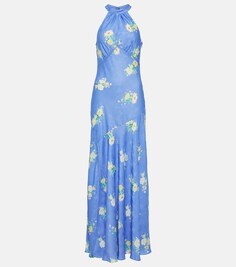 Платье макси Brinda с цветочным принтом LOVESHACKFANCY, синий