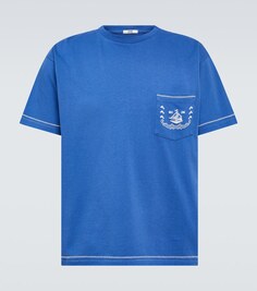 Хлопковая футболка с вышивкой Bode, синий
