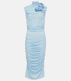 Платье миди из джерси с цветочной аппликацией MAGDA BUTRYM, синий
