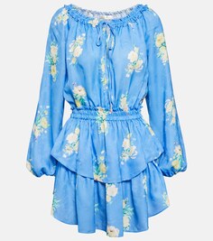Платье мини с цветочным принтом LOVESHACKFANCY, синий