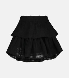 Хлопковая мини-юбка с оборками LOVESHACKFANCY, черный