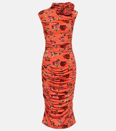 Платье миди с цветочной аппликацией и принтом MAGDA BUTRYM, красный