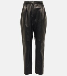 Зауженные кожаные брюки с высокой посадкой MAGDA BUTRYM, черный