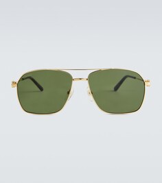 Солнцезащитные очки с двойной дугой в металлической оправе Cartier, металлик