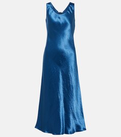 Атласное платье-комбинация миди Talete MAX MARA, синий